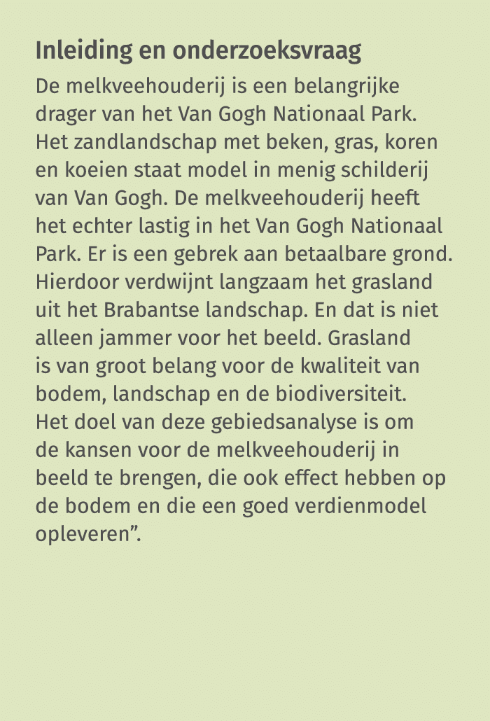 Inleiding en onderzoeksvraag De melkveehouderij is een belangrijke drager van het Van Gogh Nationaal Park  Het zandla   